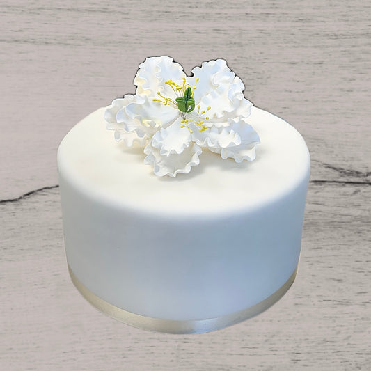 Fondanttorte weiß extra hoch mit Blume